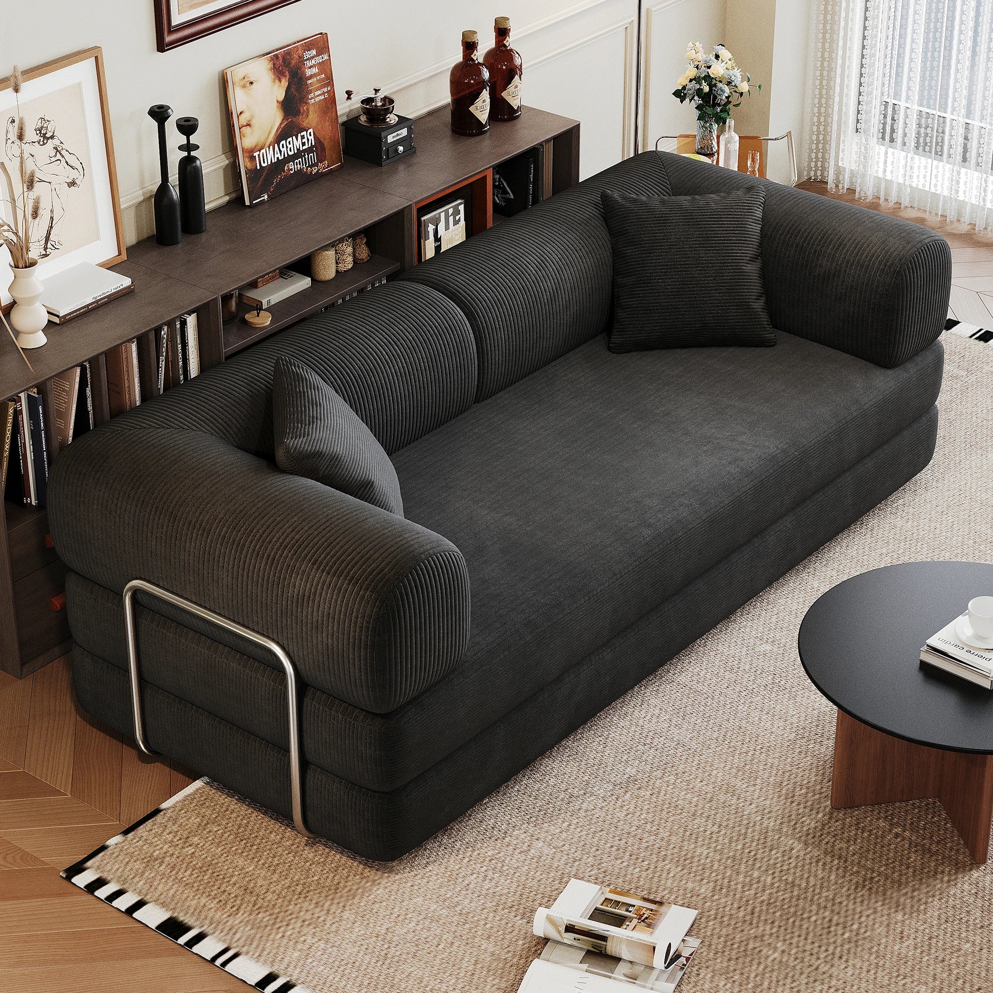 Modern Chenille Futon Sofa Bed with Pillow Back Support, 78.8"