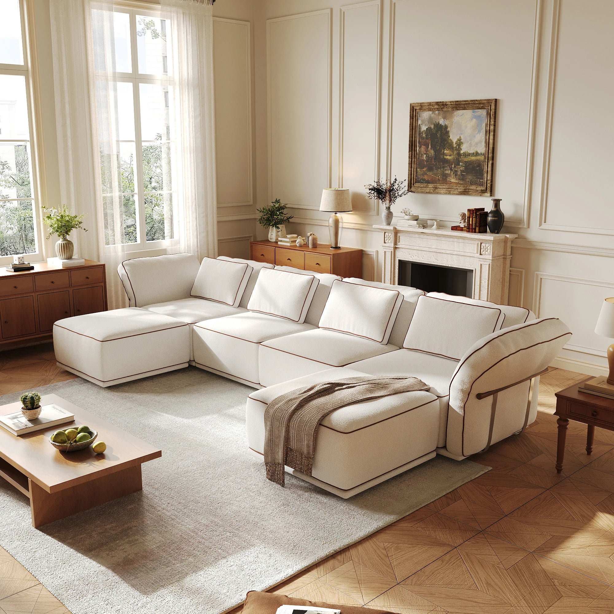 Luxury Minimalist Modular Sectional Sofa, Boucle Fabric