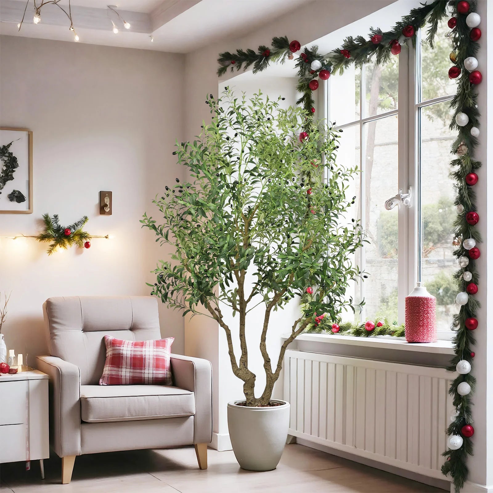 8FT Artificial Olive Tree, Faux Potted Plant