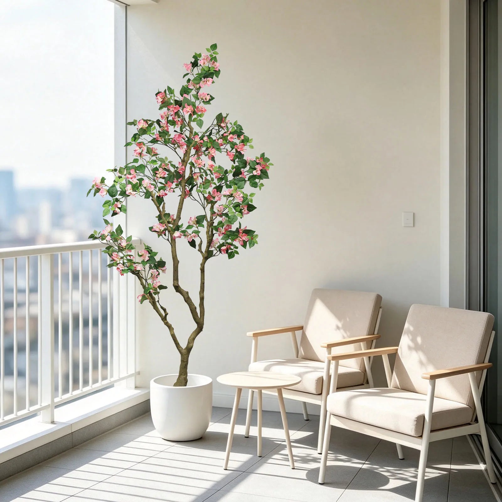 7FT Artificial Bougainvillea Tree, Faux Pink Flower Plant