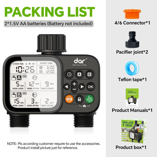 Programmable Digital Garden Water Timer, 2-Outlet