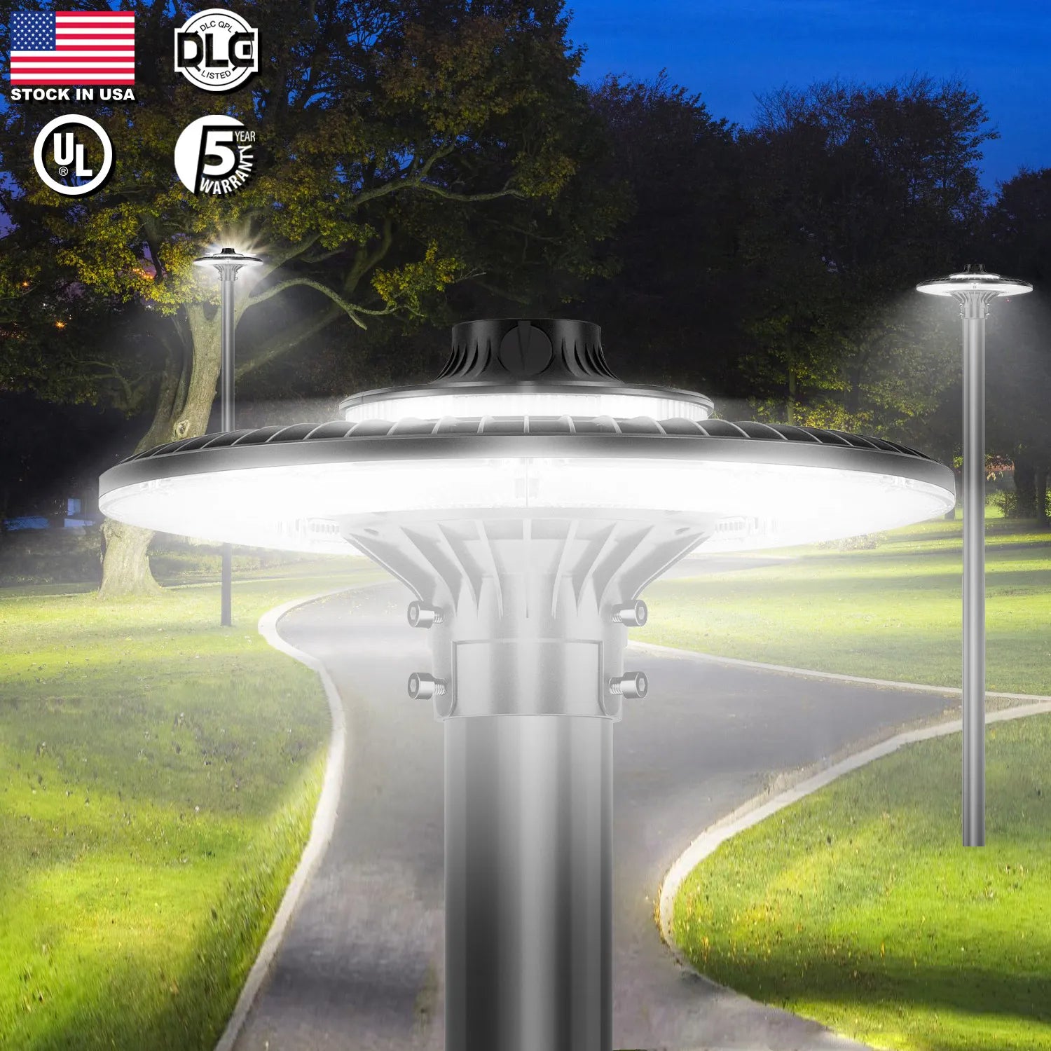 150W Dusk-to-Dawn Garden Post Lamp, Outdoor LED