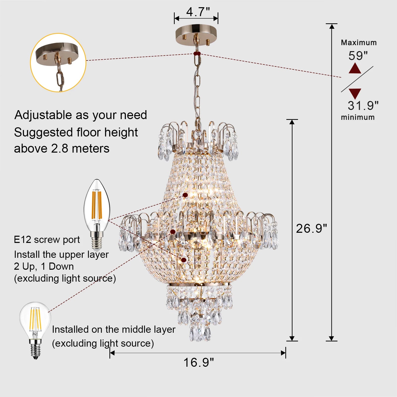 Golden 7-Light Crystal Chandelier, European Retro Style
