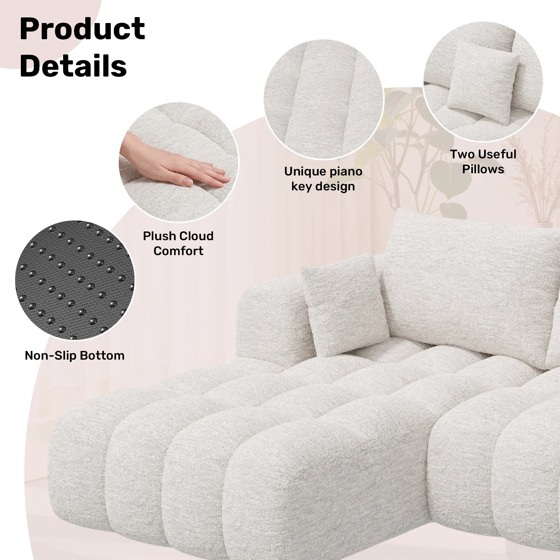 Modern Chenille L-Shape Sectional Sofa — 3-Seat, No Assembly, Non-Slip Apartment Sofa Bed