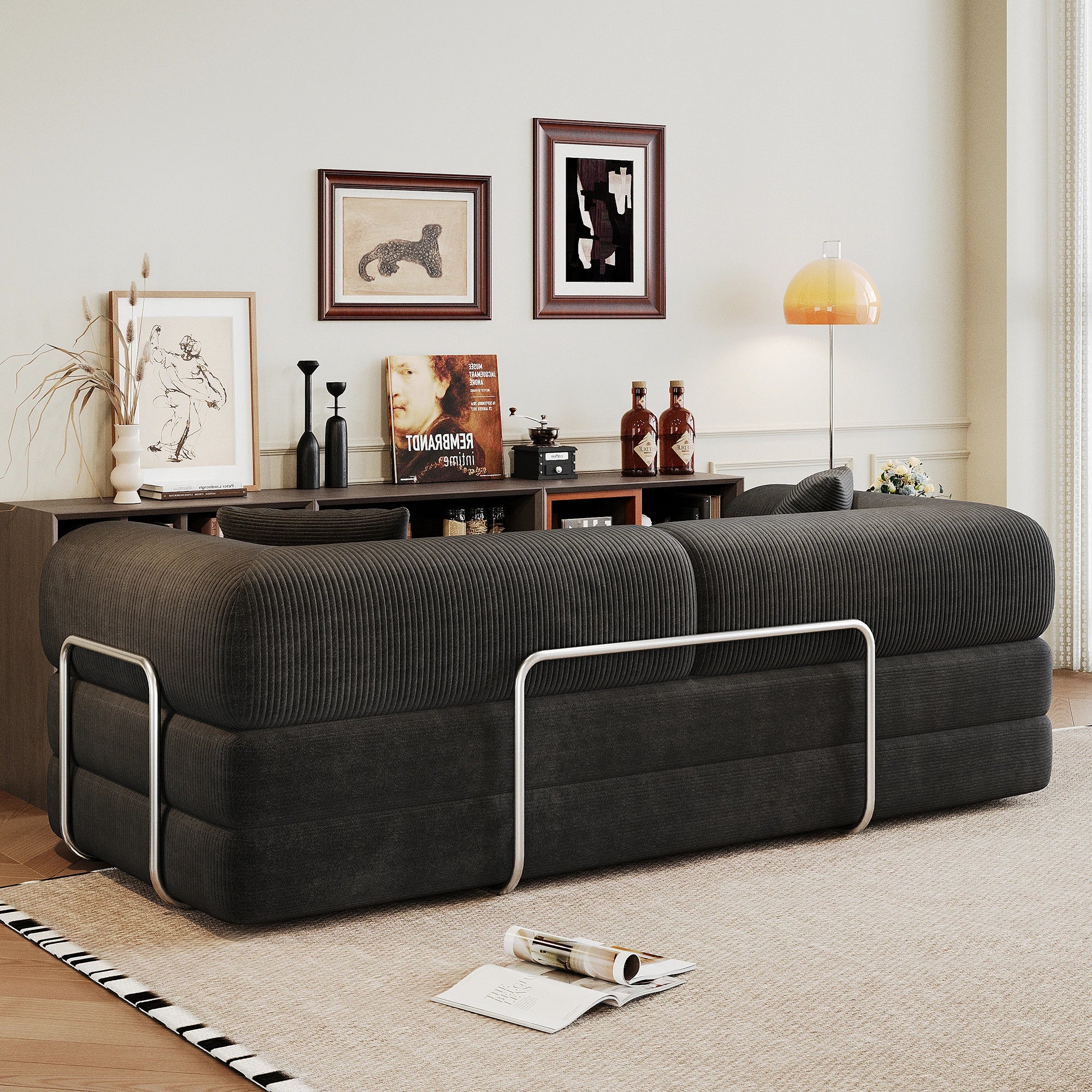 Modern Chenille Futon Sofa Bed with Pillow Back Support, 78.8"