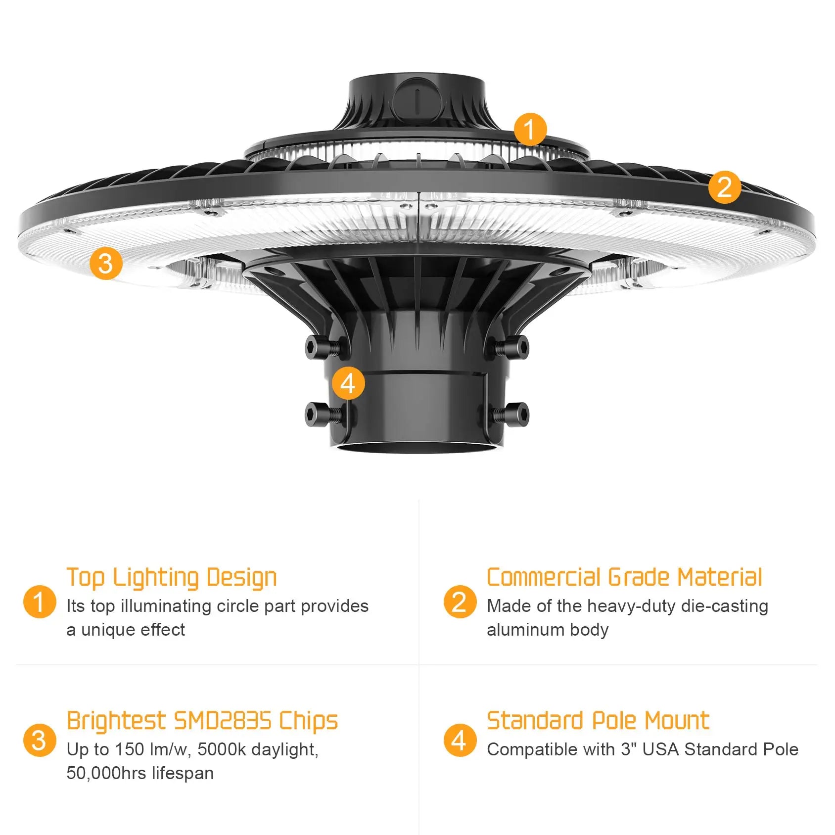 150W Dusk-to-Dawn Garden Post Lamp, Outdoor LED