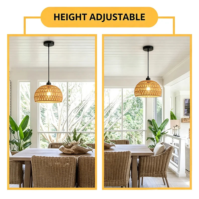 Scandinavian Bamboo Wicker Pendant Lamp — Woven Ceiling Light for Entryway, Hallway & Cafe