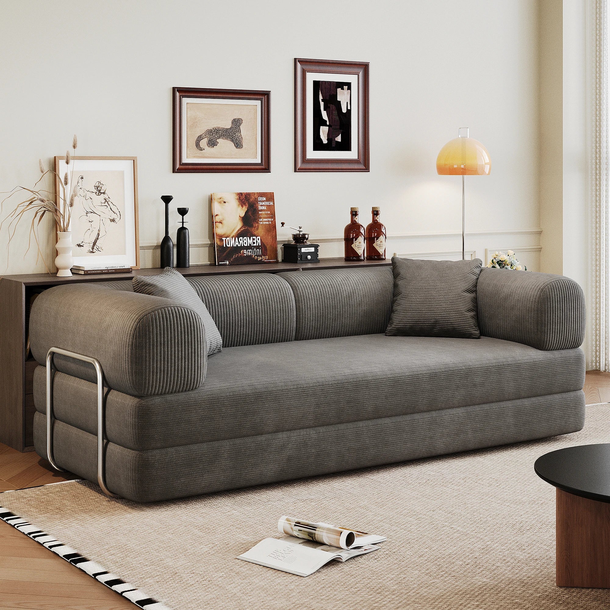 Modern Chenille Futon Sofa Bed with Pillow Back Support, 78.8"