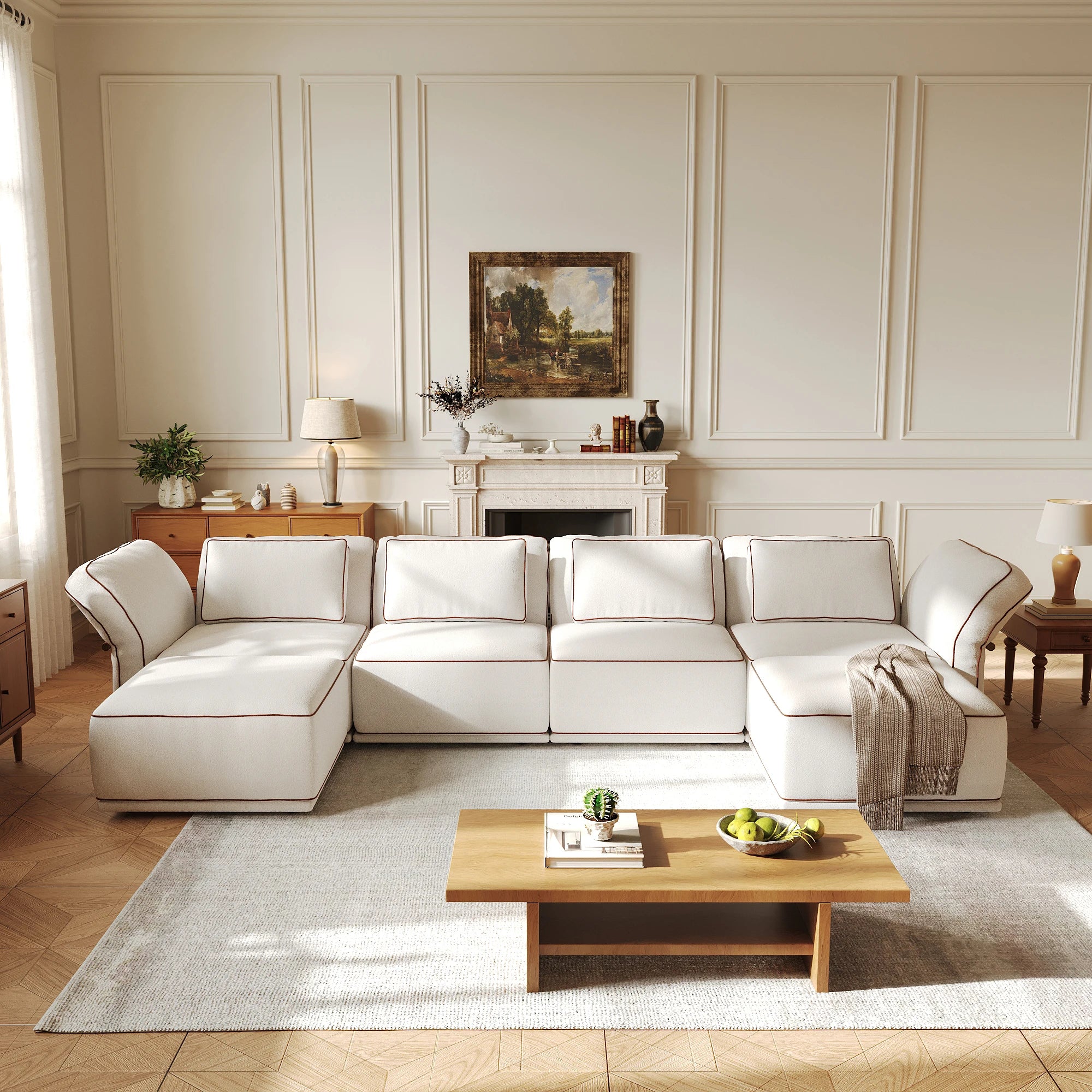 Luxury Minimalist Modular Sectional Sofa, Boucle Fabric