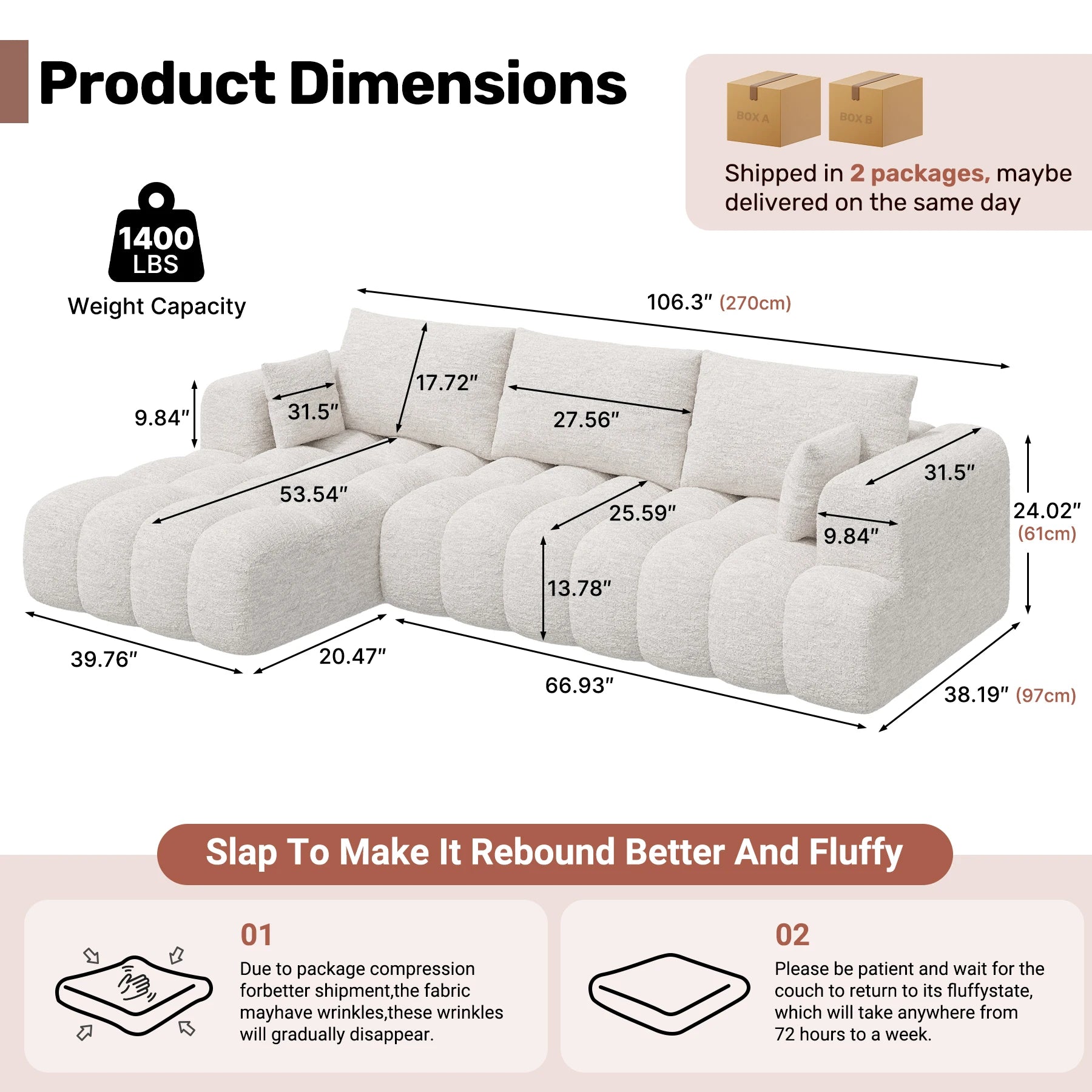 Modern Chenille L-Shape Sectional Sofa — 3-Seat, No Assembly, Non-Slip Apartment Sofa Bed