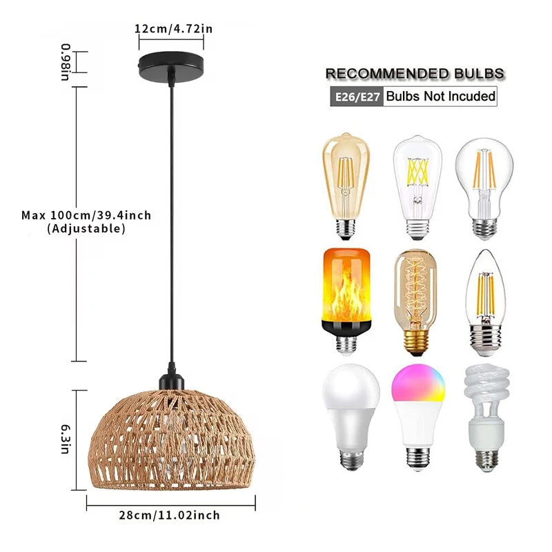Scandinavian Bamboo Wicker Pendant Lamp — Woven Ceiling Light for Entryway, Hallway & Cafe