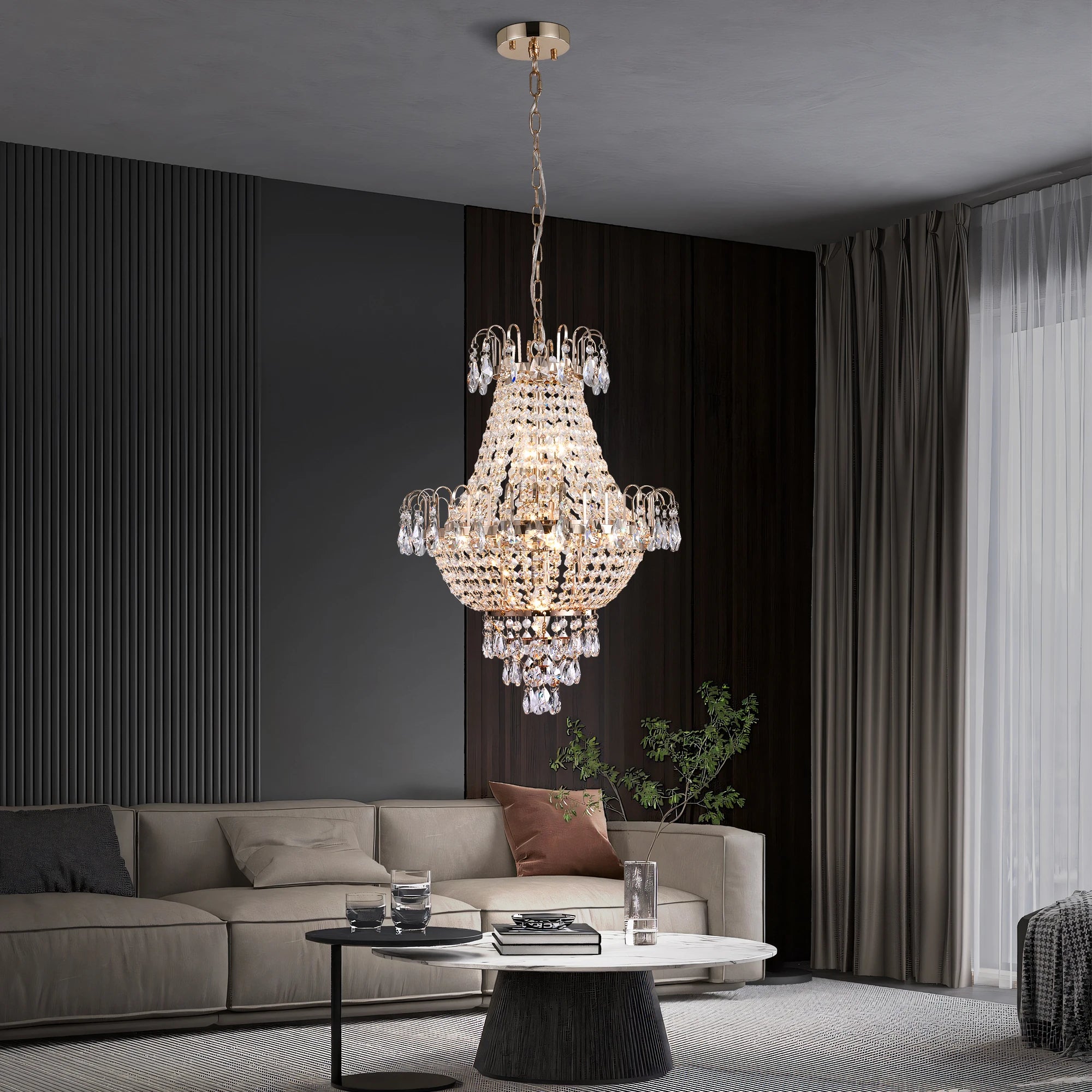 Golden 7-Light Crystal Chandelier, European Retro Style