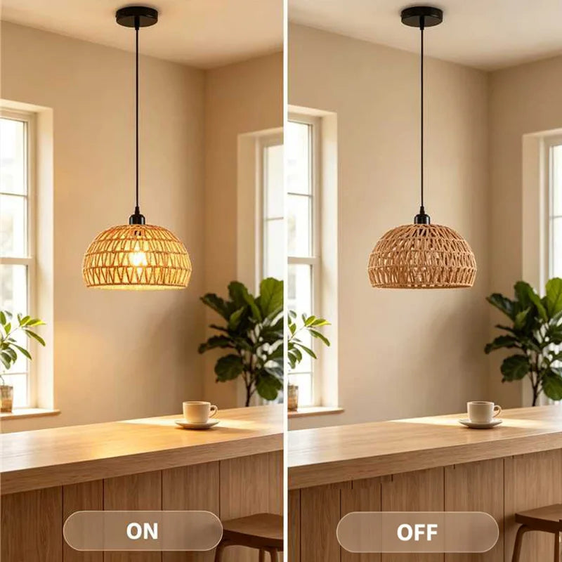 Scandinavian Bamboo Wicker Pendant Lamp — Woven Ceiling Light for Entryway, Hallway & Cafe