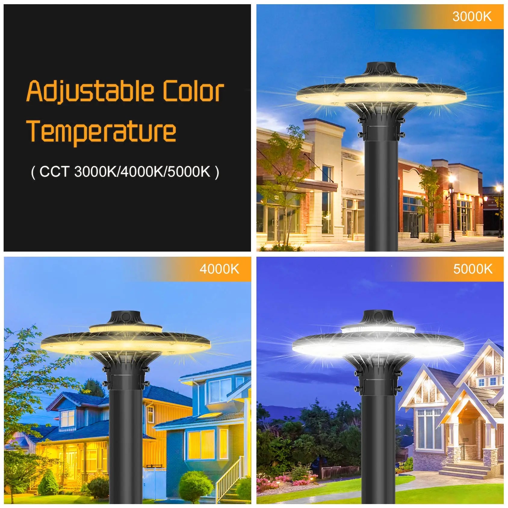 150W Dusk-to-Dawn Garden Post Lamp, Outdoor LED