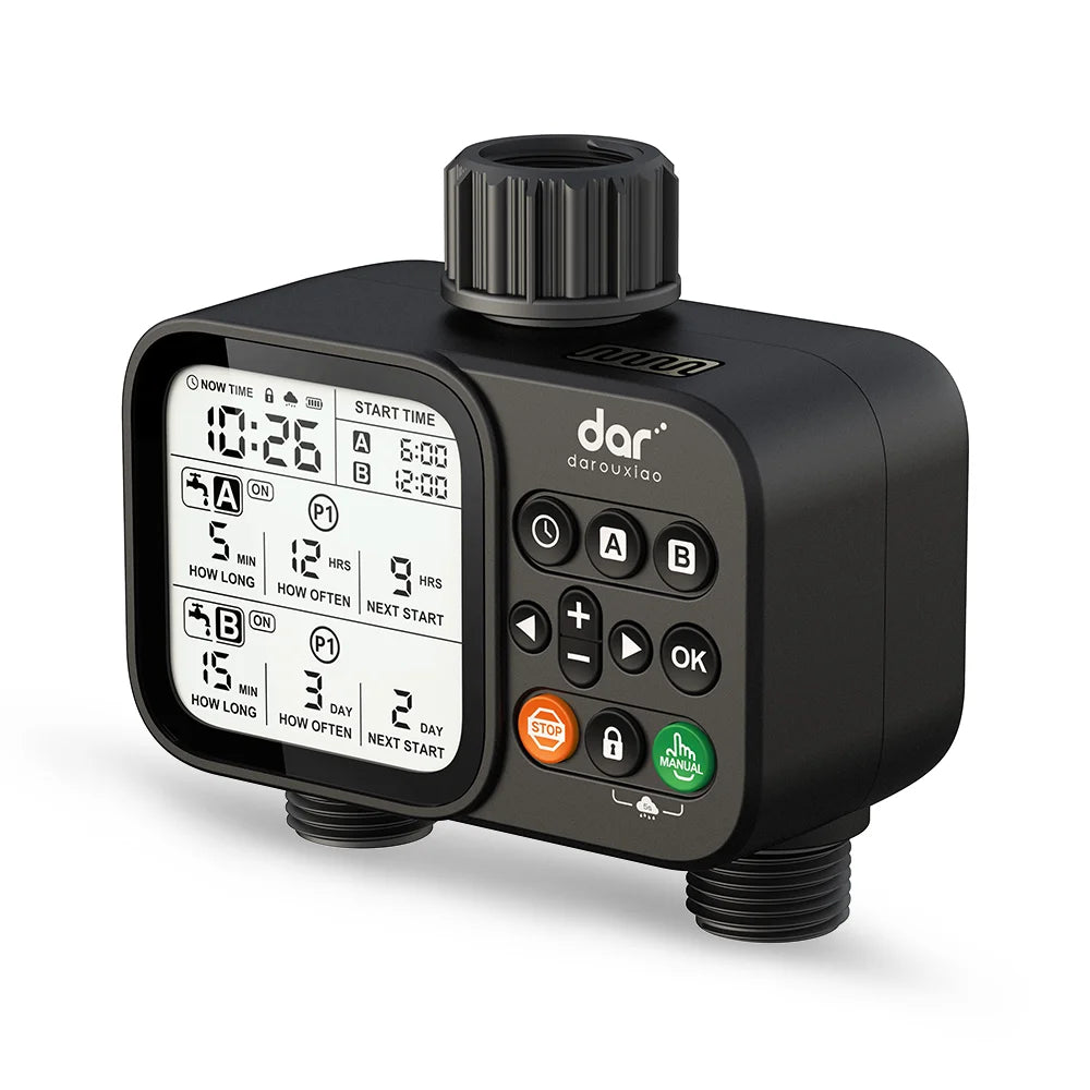 Programmable Digital Garden Water Timer, 2-Outlet