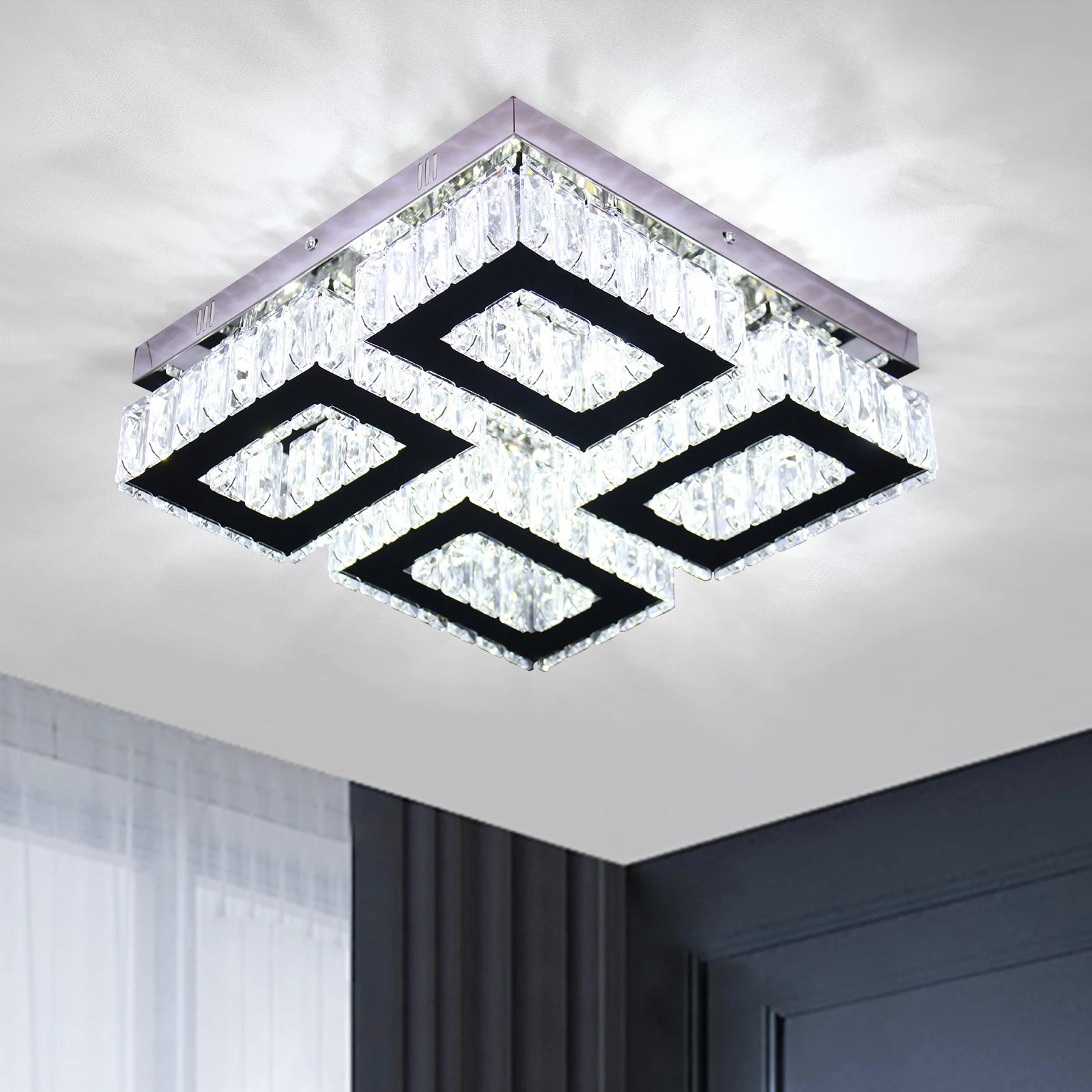 Modern Creative LED Ceiling Light for Living Room, Square Design, Adjustable Warm-to-Cool White (3000K–6000K)