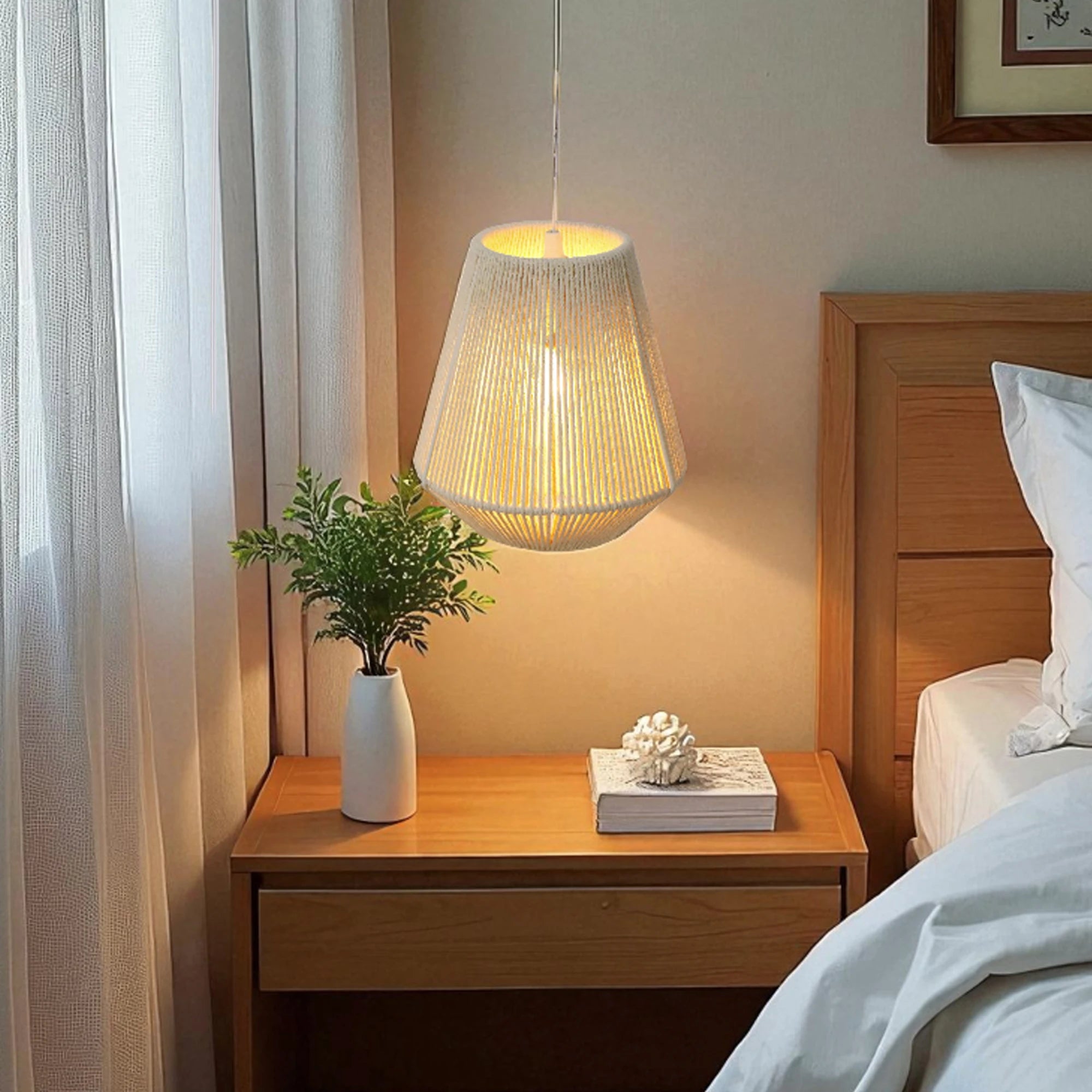Battery-Operated Boho Pendant Lamp with Remote & Timer