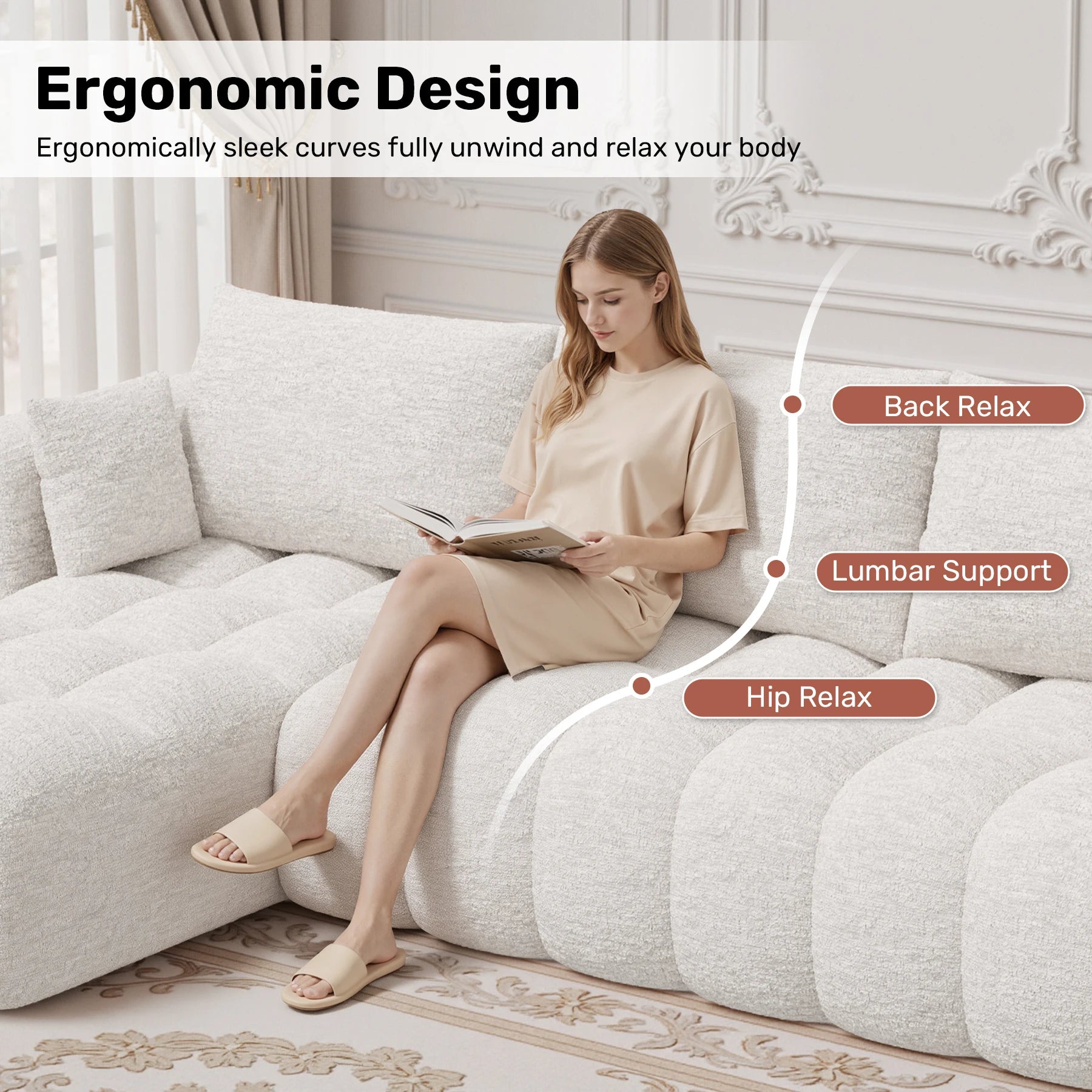 Modern Chenille L-Shape Sectional Sofa — 3-Seat, No Assembly, Non-Slip Apartment Sofa Bed