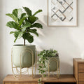 Set of 2 Green Planter Pots with Gold Metal Stand