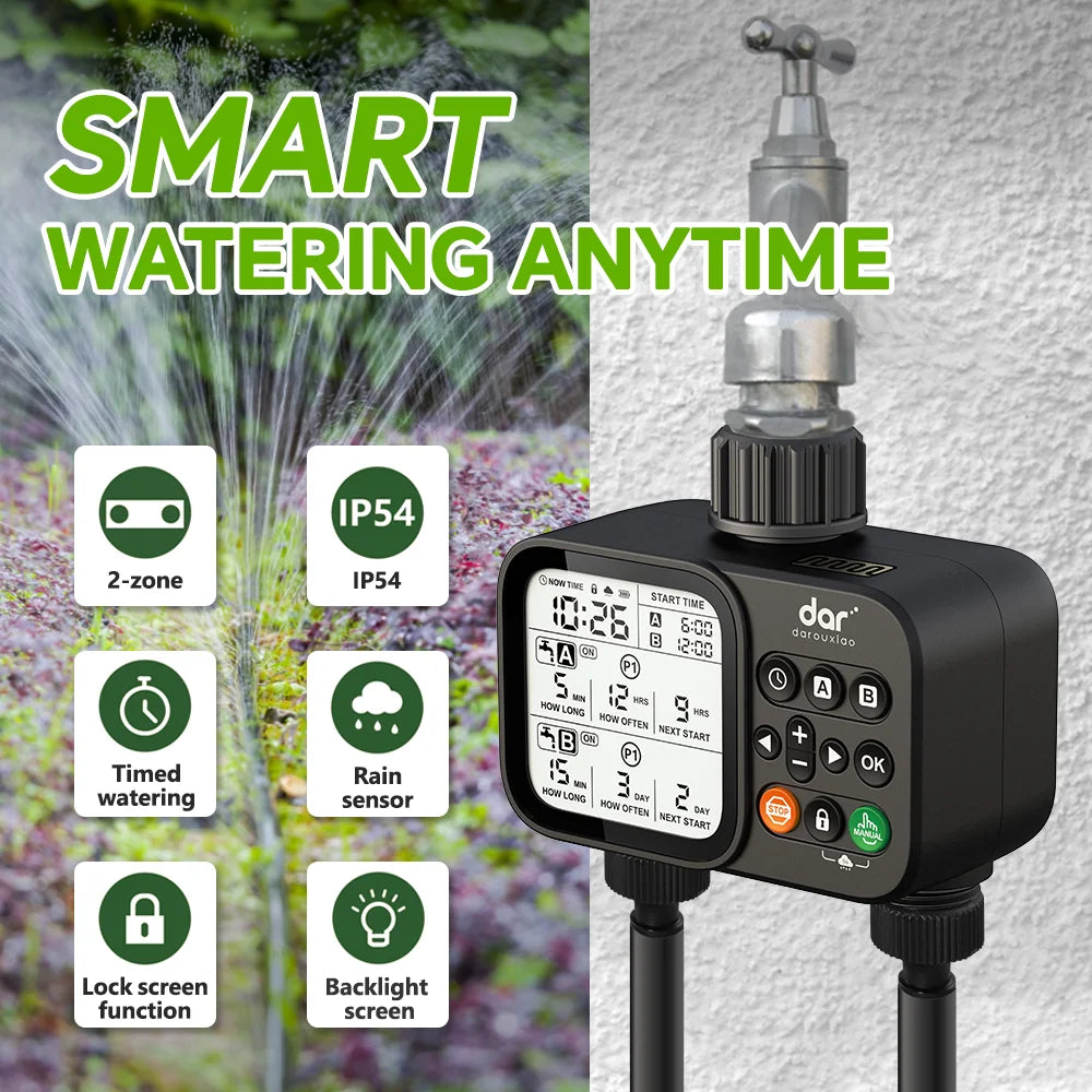 Programmable Digital Garden Water Timer, 2-Outlet