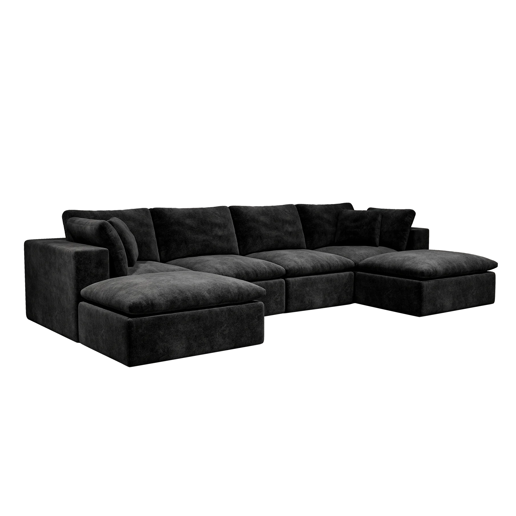 Black Corduroy U-shaped Modular Sectional Couch Compressed Sofa