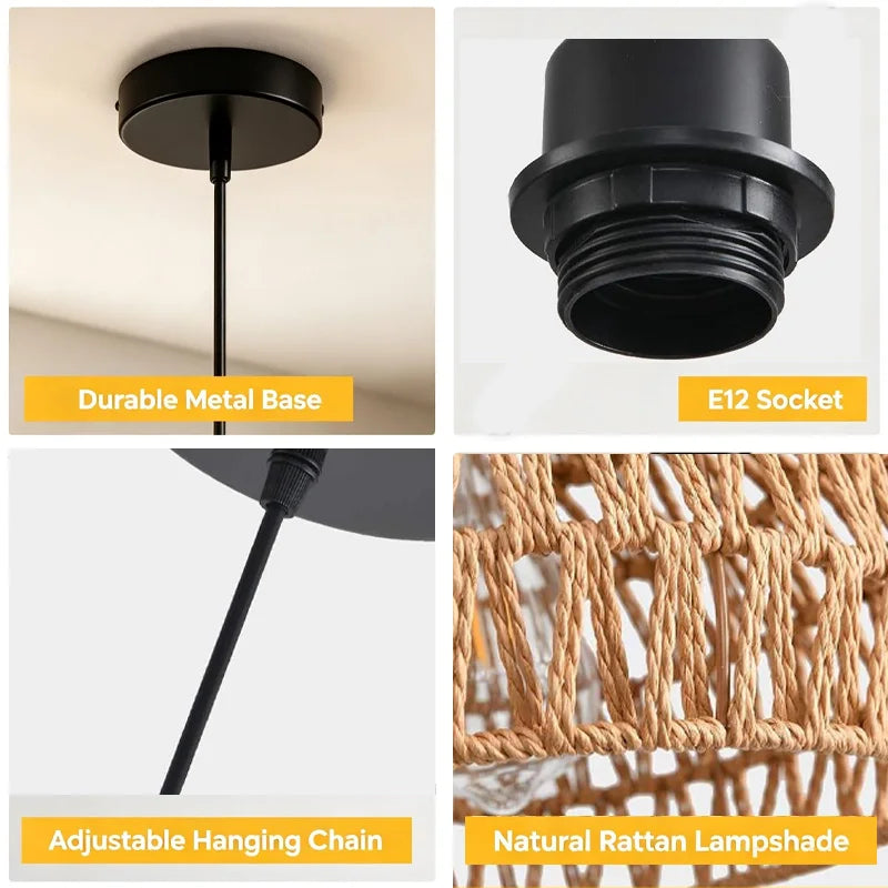 Scandinavian Bamboo Wicker Pendant Lamp — Woven Ceiling Light for Entryway, Hallway & Cafe