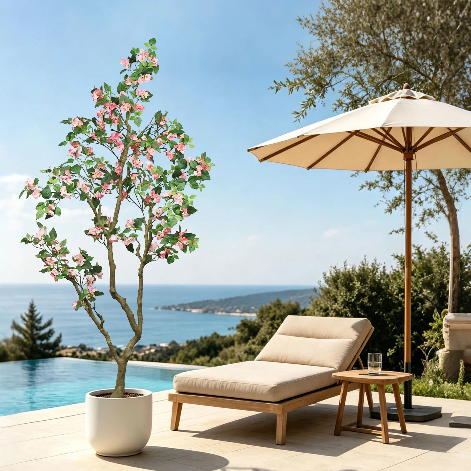 7FT Artificial Bougainvillea Tree, Faux Pink Flower Plant