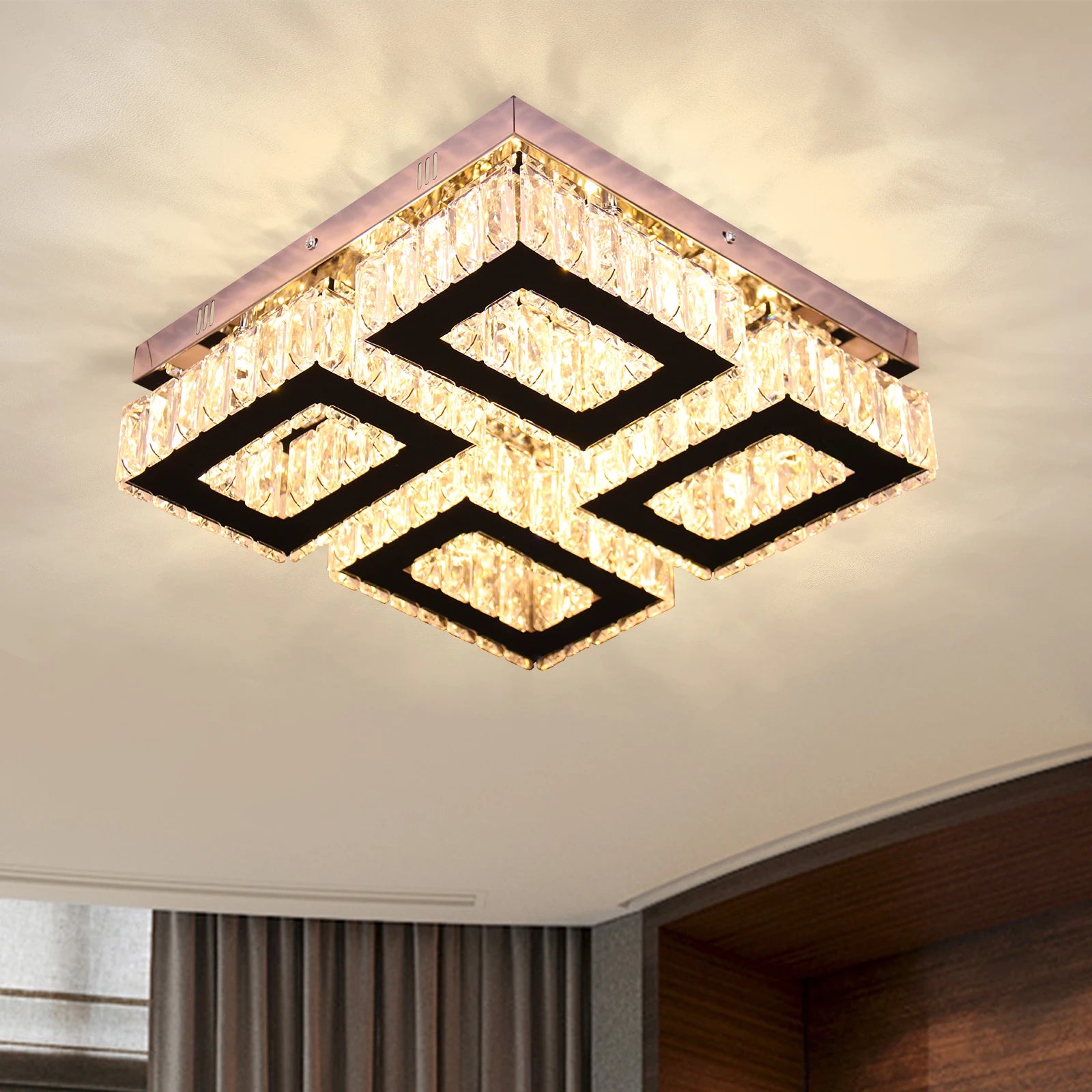 Modern Creative LED Ceiling Light for Living Room, Square Design, Adjustable Warm-to-Cool White (3000K–6000K)