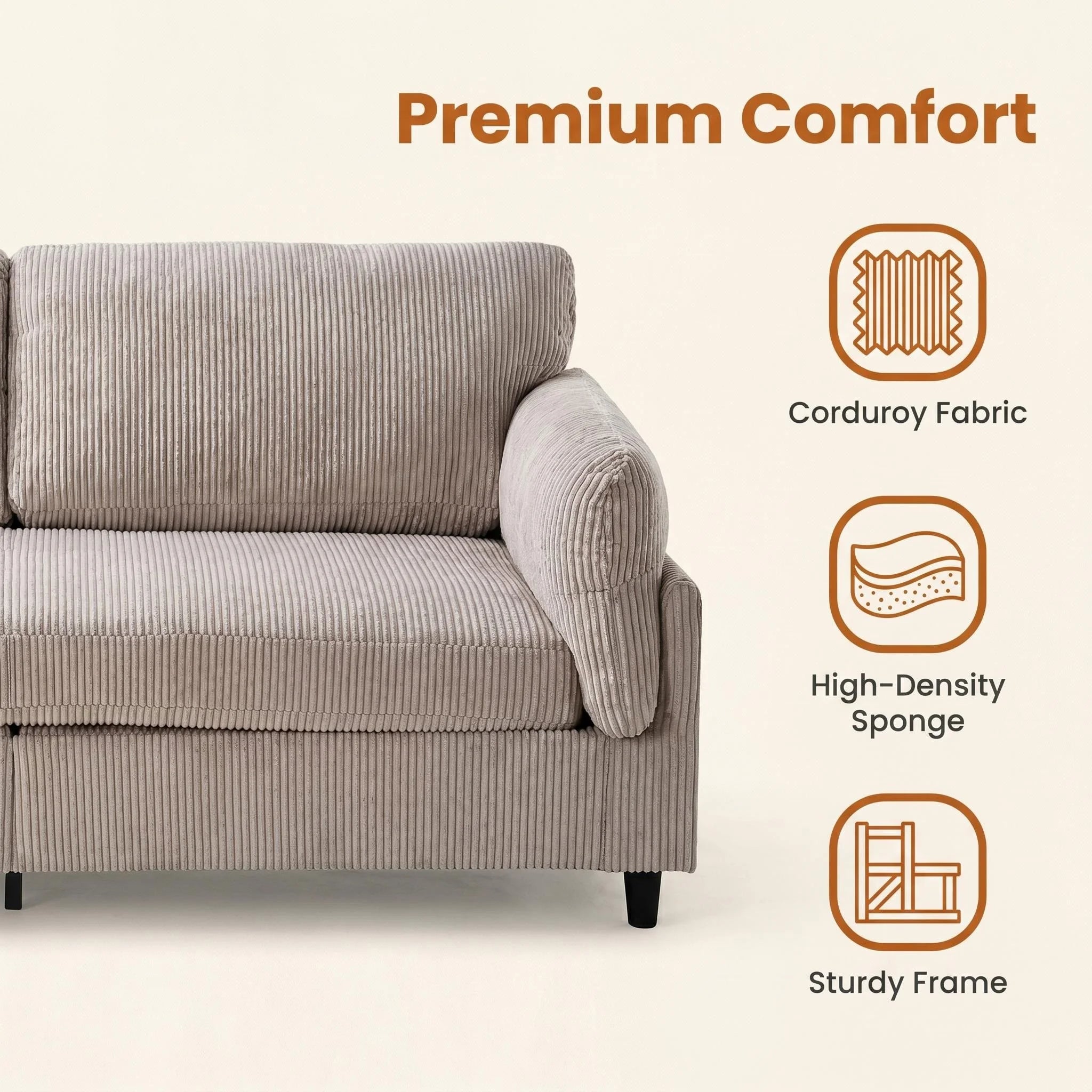 Corduroy 2-Seater Loveseat Sofa, 82.6", Living Room & Bedroom