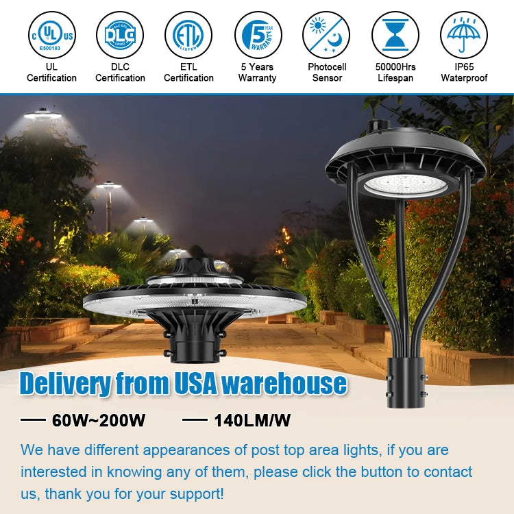 150W Dusk-to-Dawn Garden Post Lamp, Outdoor LED
