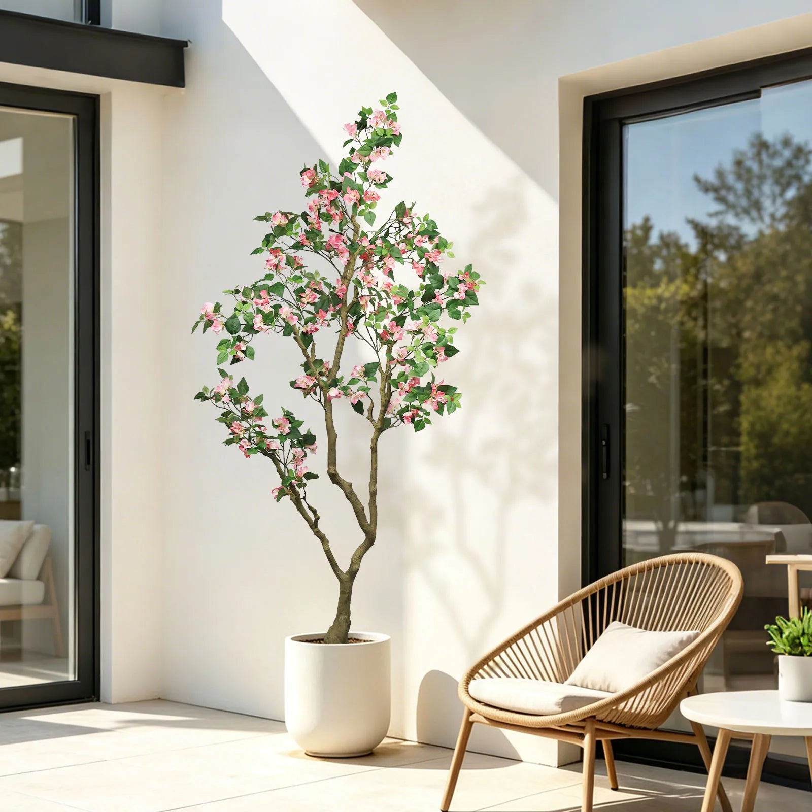 7FT Artificial Bougainvillea Tree, Faux Pink Flower Plant