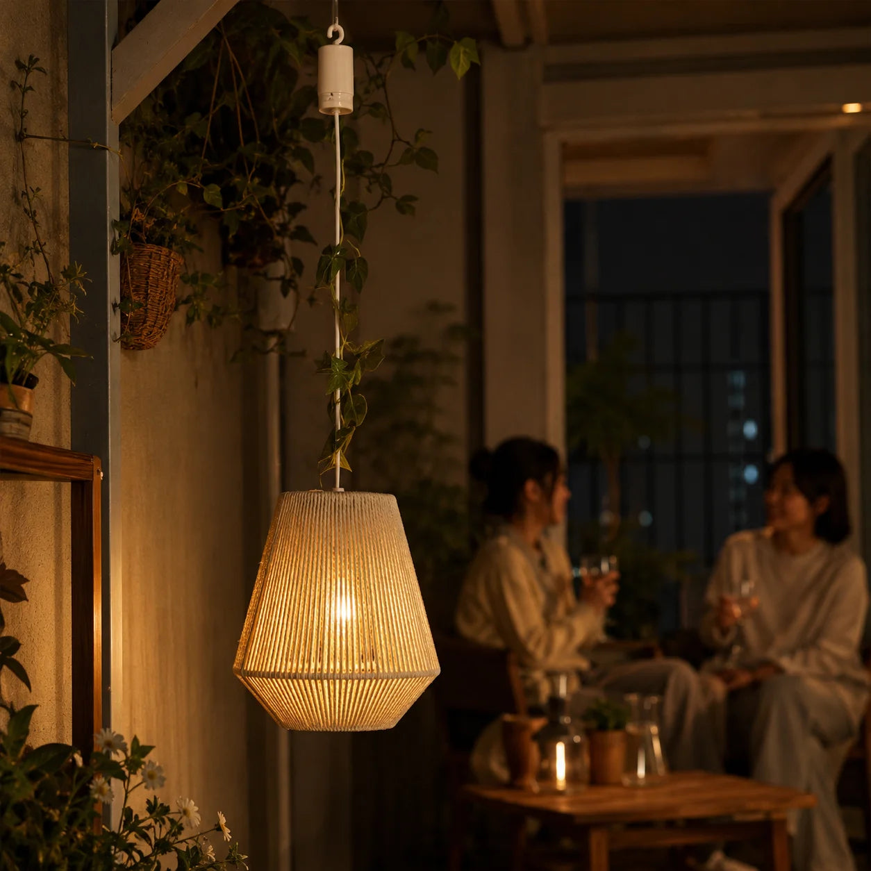 Battery-Operated Boho Pendant Lamp with Remote & Timer