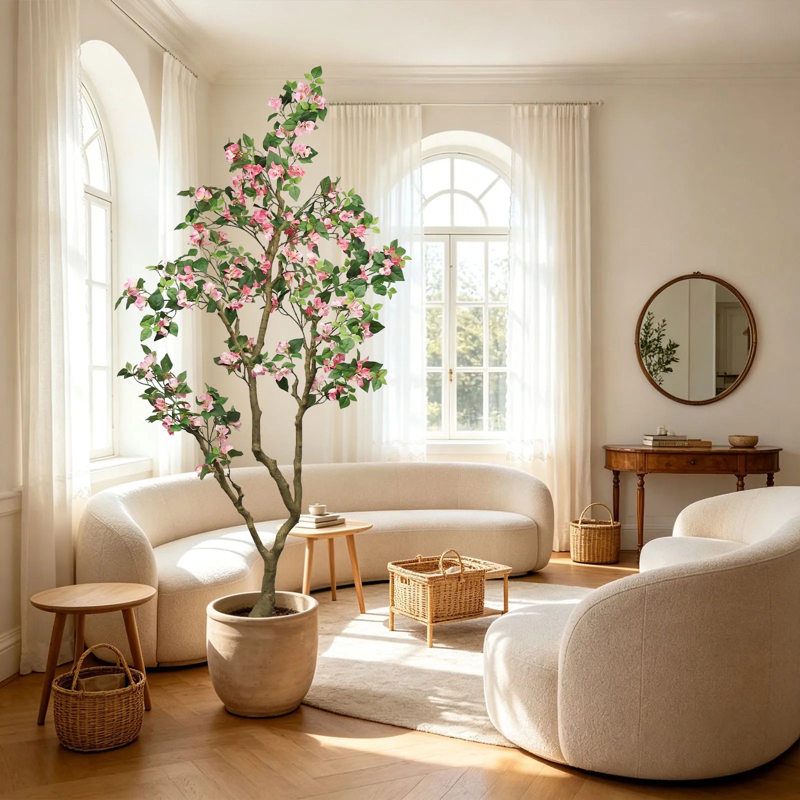7FT Artificial Bougainvillea Tree, Faux Pink Flower Plant