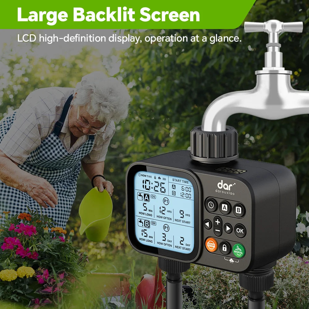 Programmable Digital Garden Water Timer, 2-Outlet