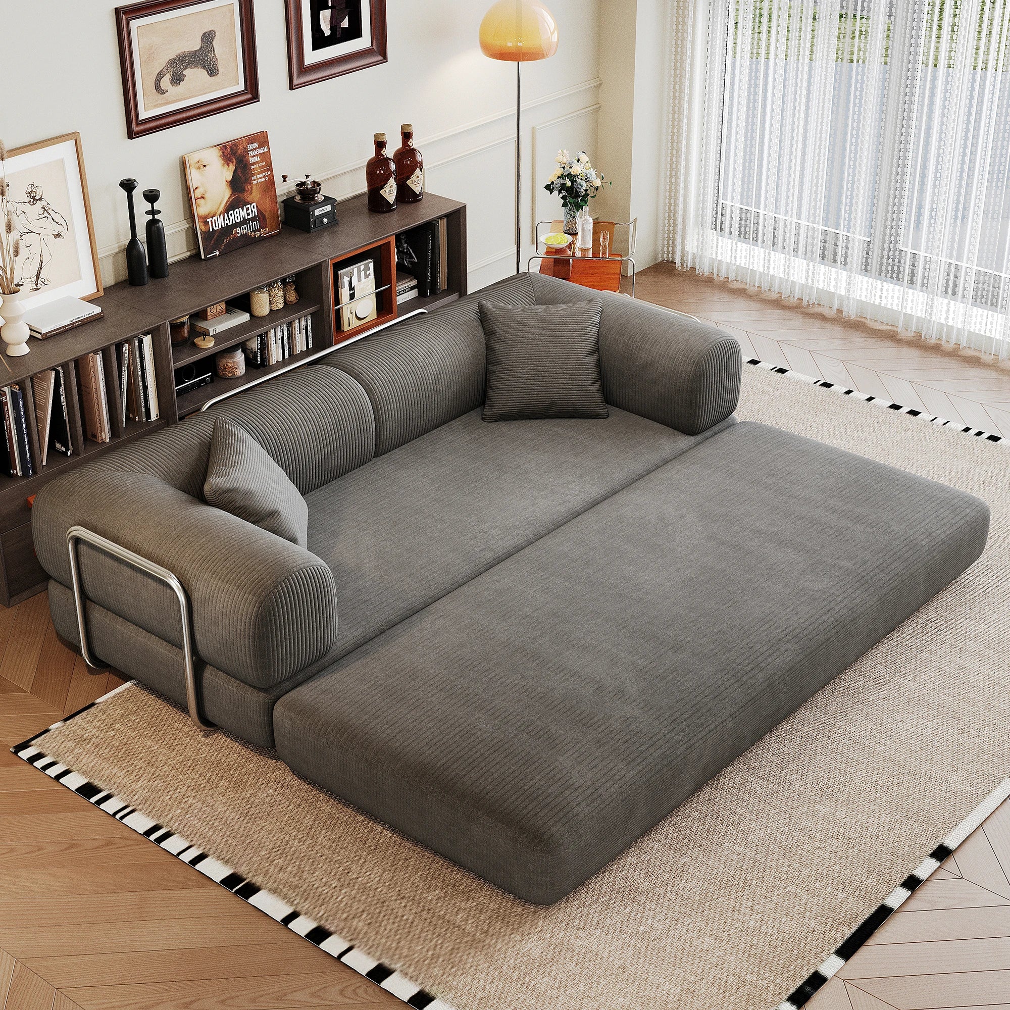 Modern Chenille Futon Sofa Bed with Pillow Back Support, 78.8"