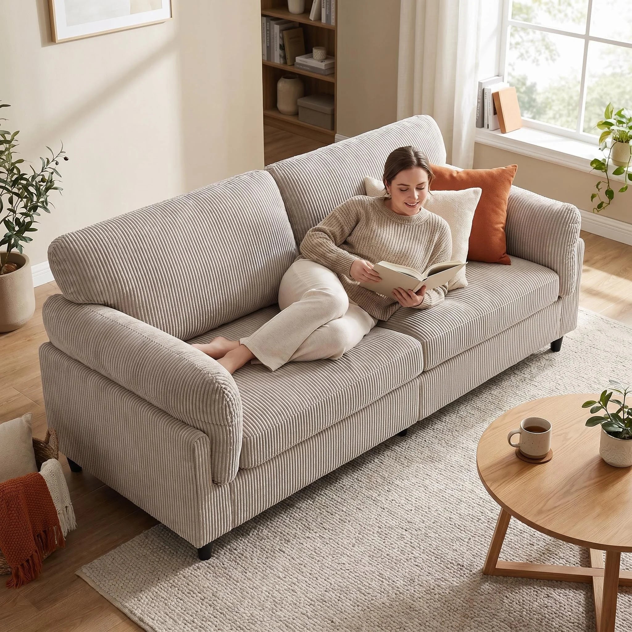 Corduroy 2-Seater Loveseat Sofa, 82.6", Living Room & Bedroom