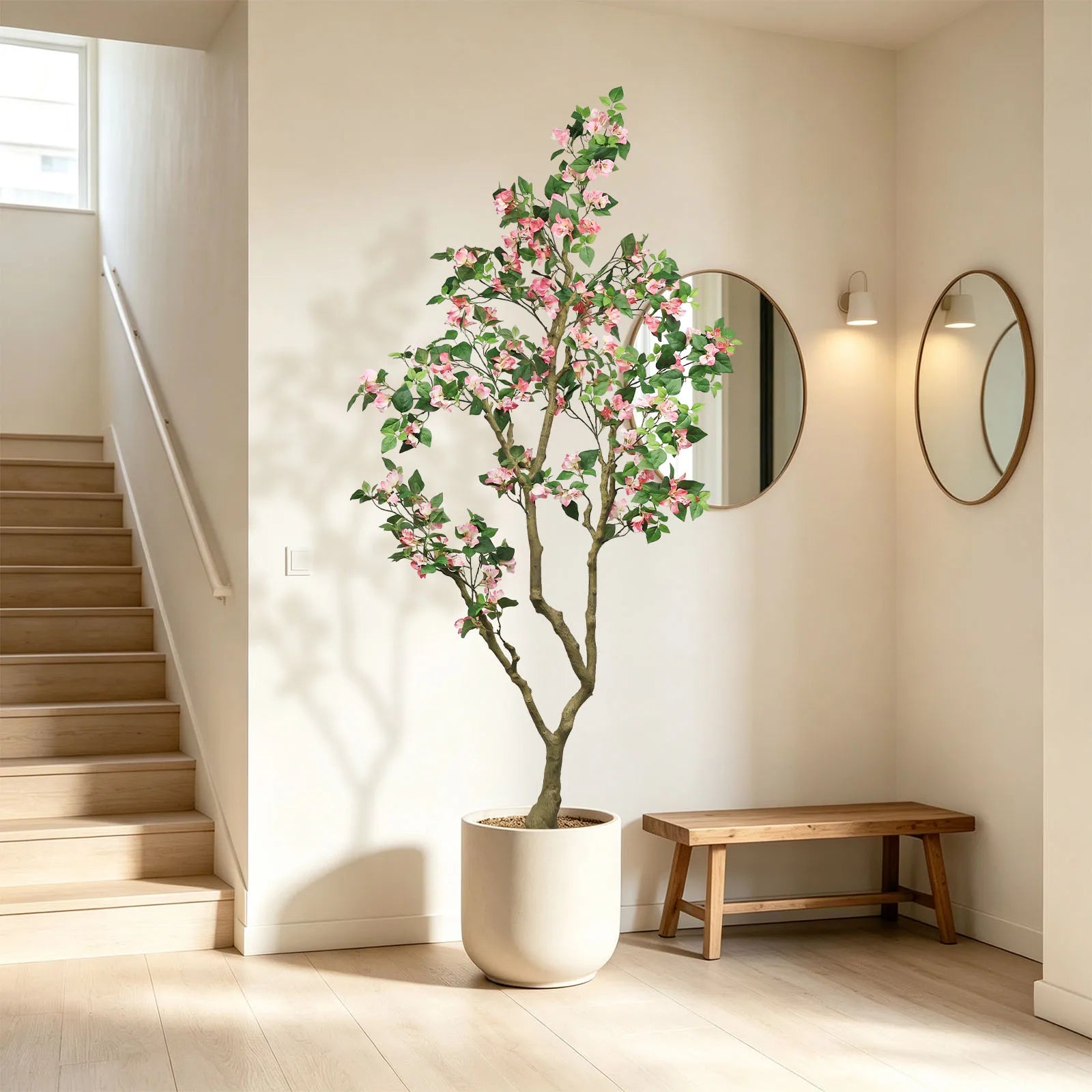 7FT Artificial Bougainvillea Tree, Faux Pink Flower Plant