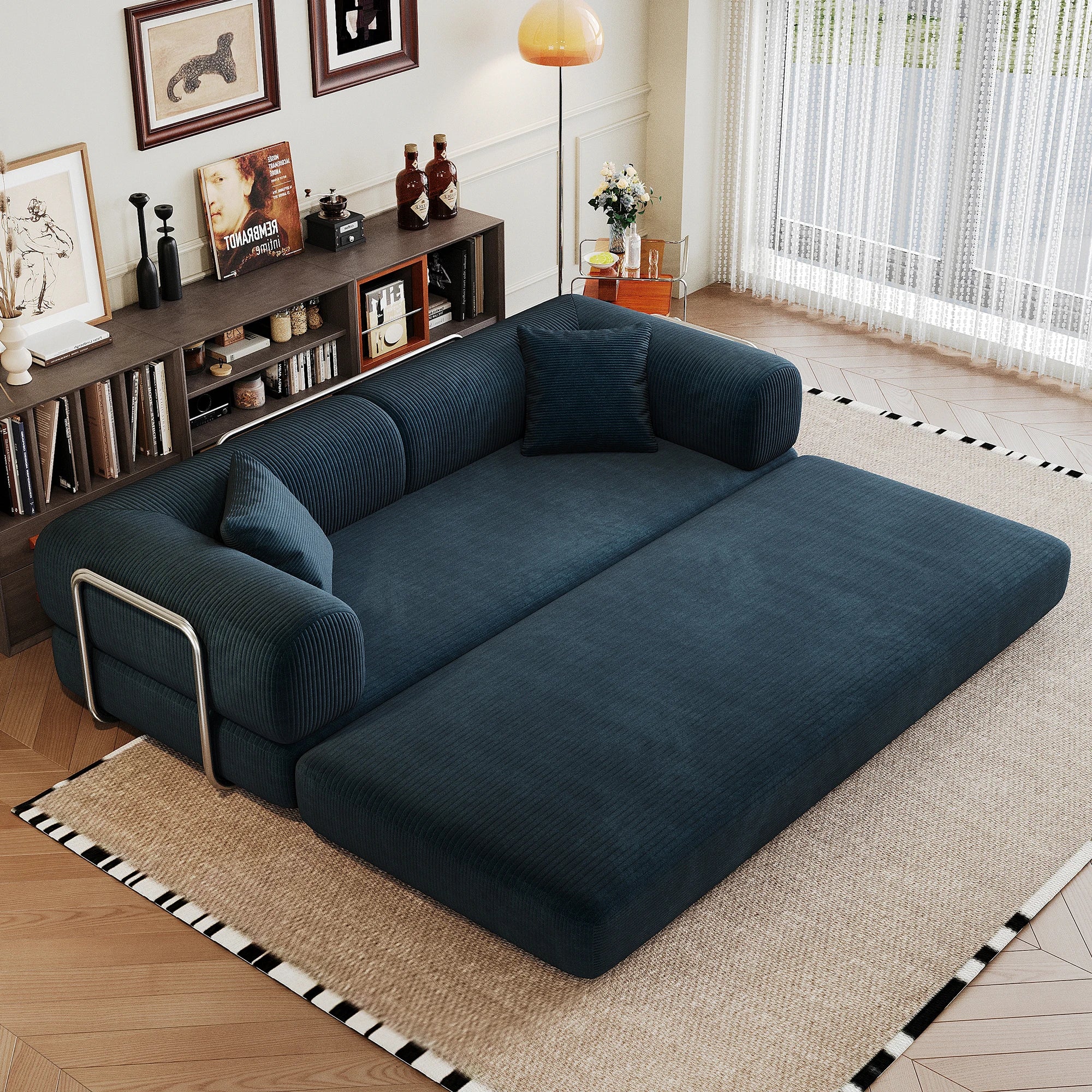 Modern Chenille Futon Sofa Bed with Pillow Back Support, 78.8"