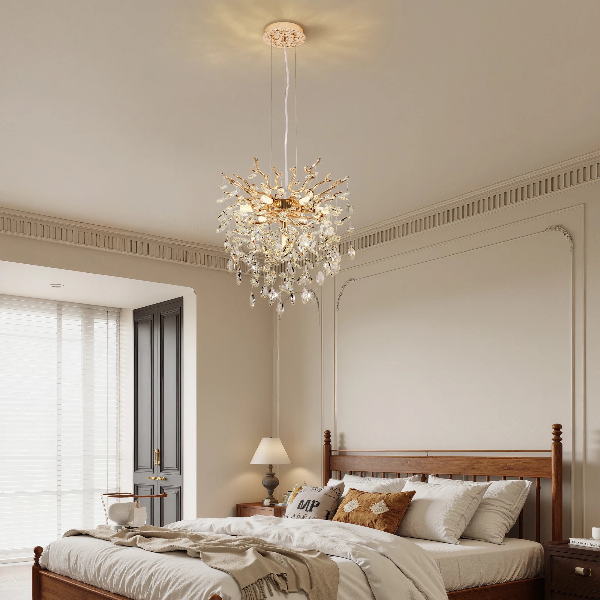 Modern Tree Branch Crystal Chandelier — Luxury Gold 7-Light Pendant, 18"