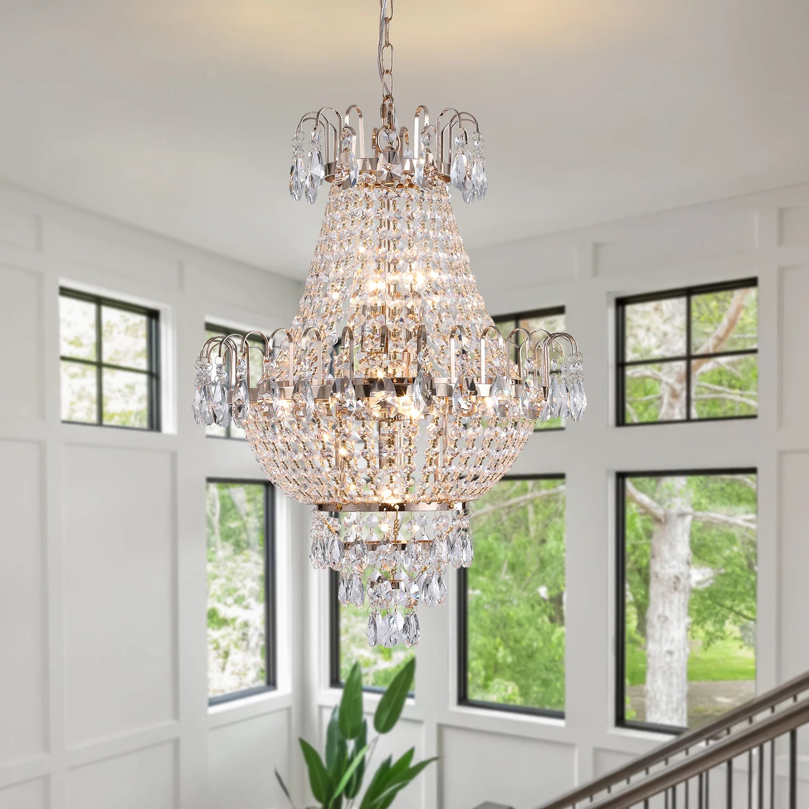 Golden 7-Light Crystal Chandelier, European Retro Style
