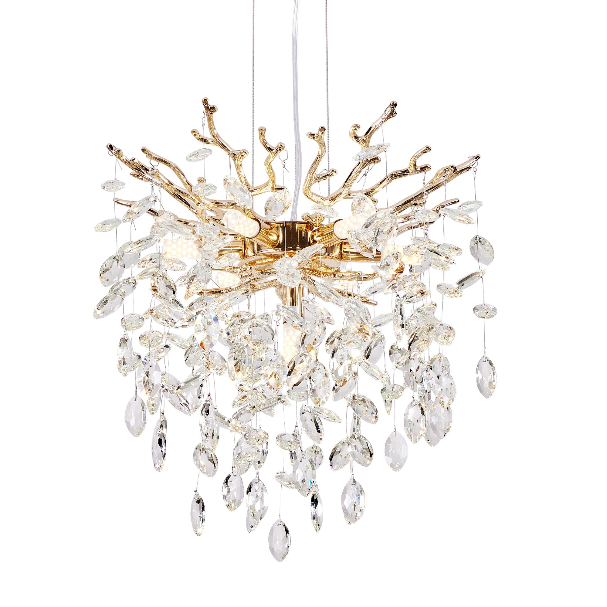 Modern Tree Branch Crystal Chandelier — Luxury Gold 7-Light Pendant, 18"