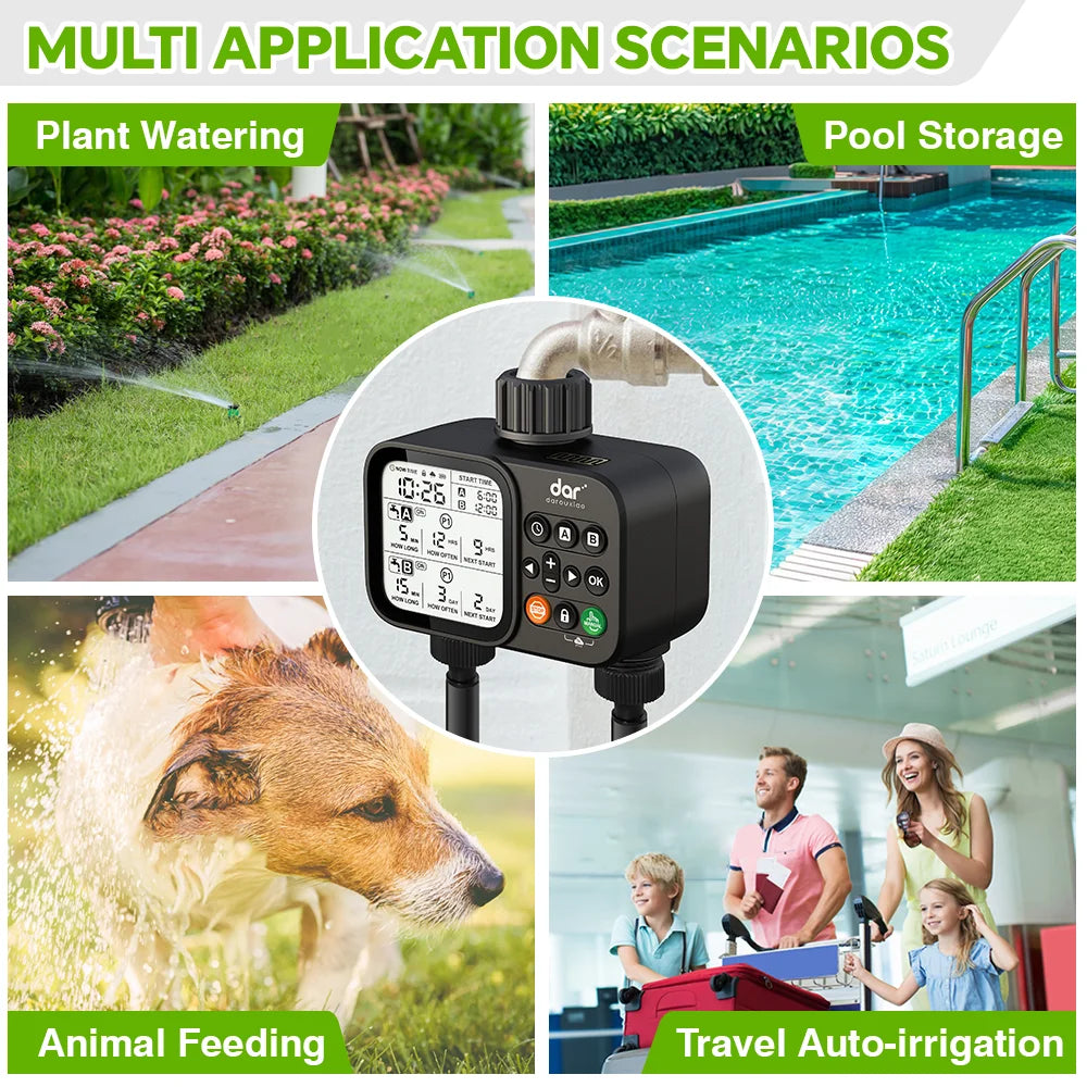 Programmable Digital Garden Water Timer, 2-Outlet