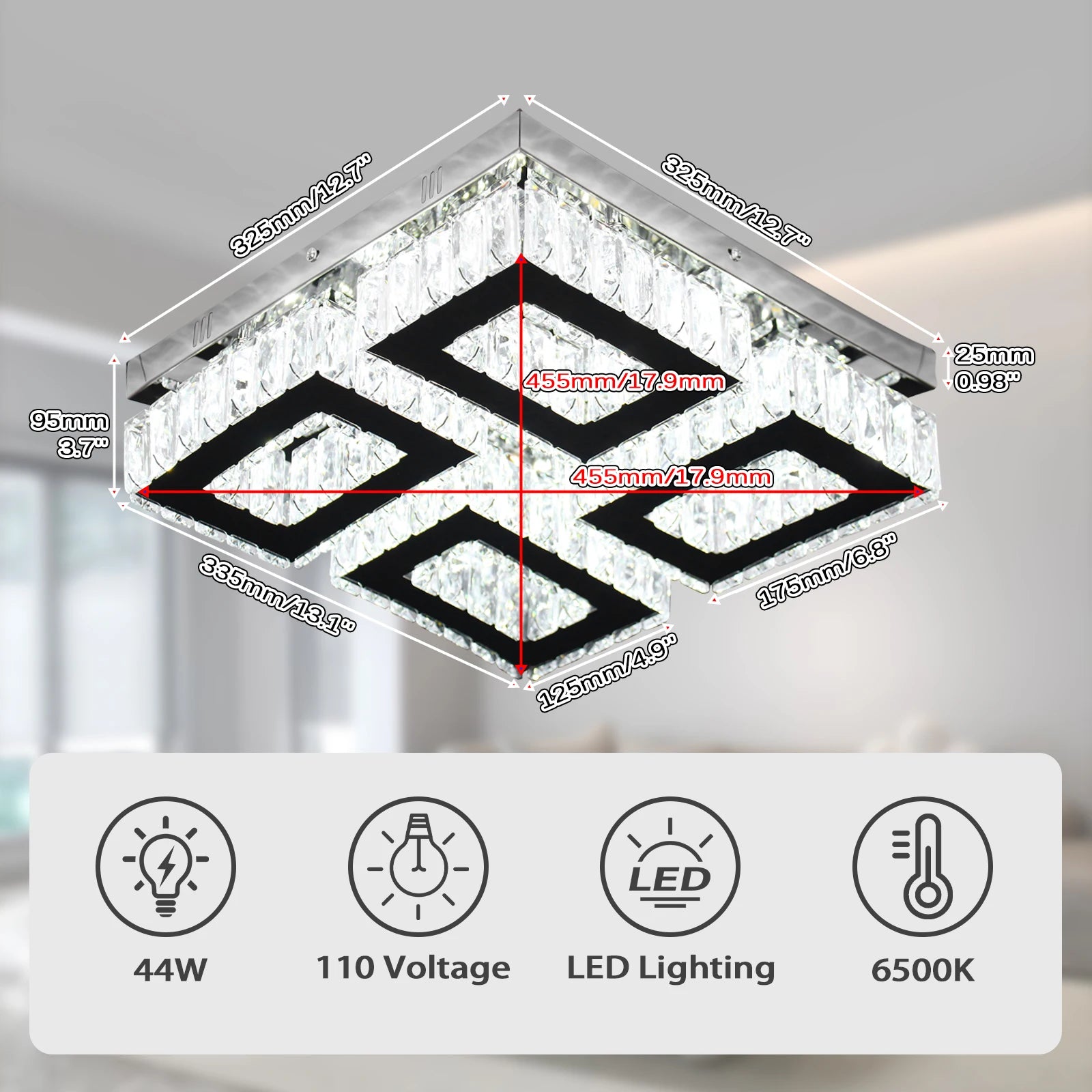 Modern Creative LED Ceiling Light for Living Room, Square Design, Adjustable Warm-to-Cool White (3000K–6000K)