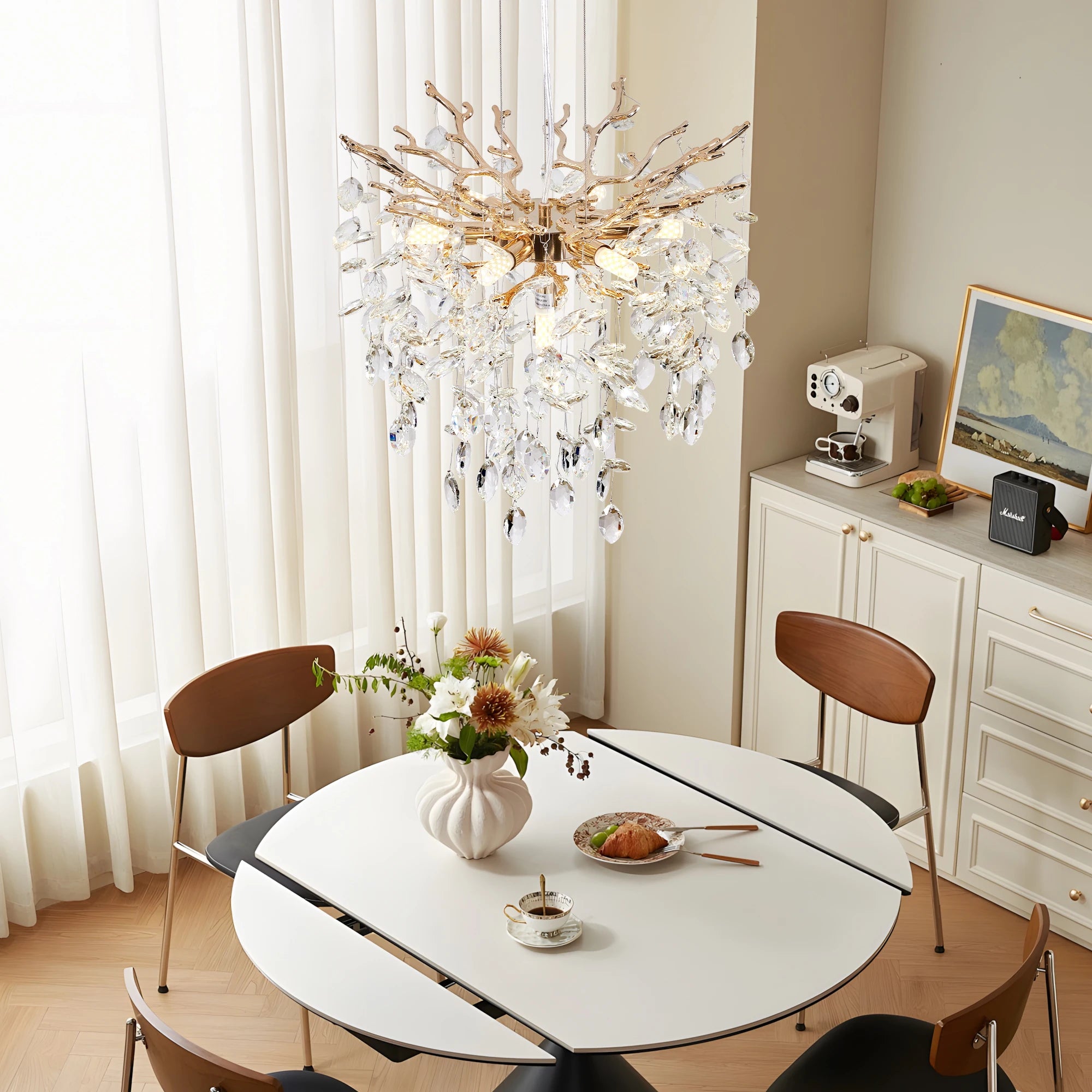 Modern Tree Branch Crystal Chandelier — Luxury Gold 7-Light Pendant, 18"