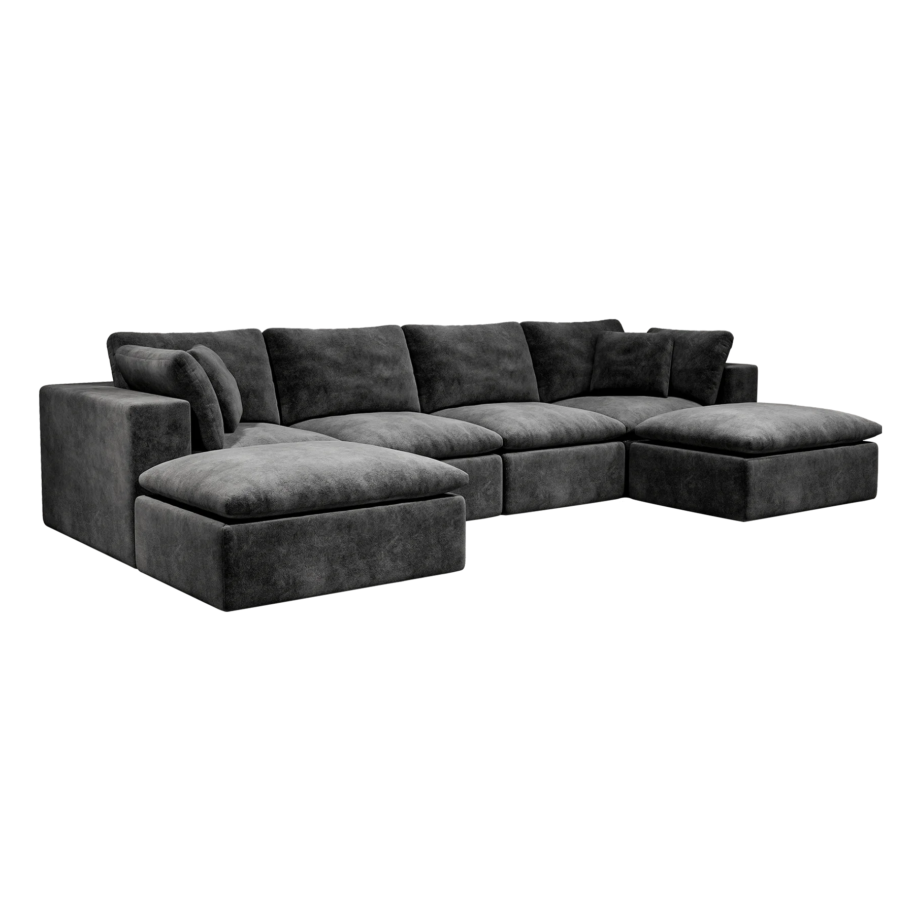 Black Corduroy U-shaped Modular Sectional Couch Compressed Sofa