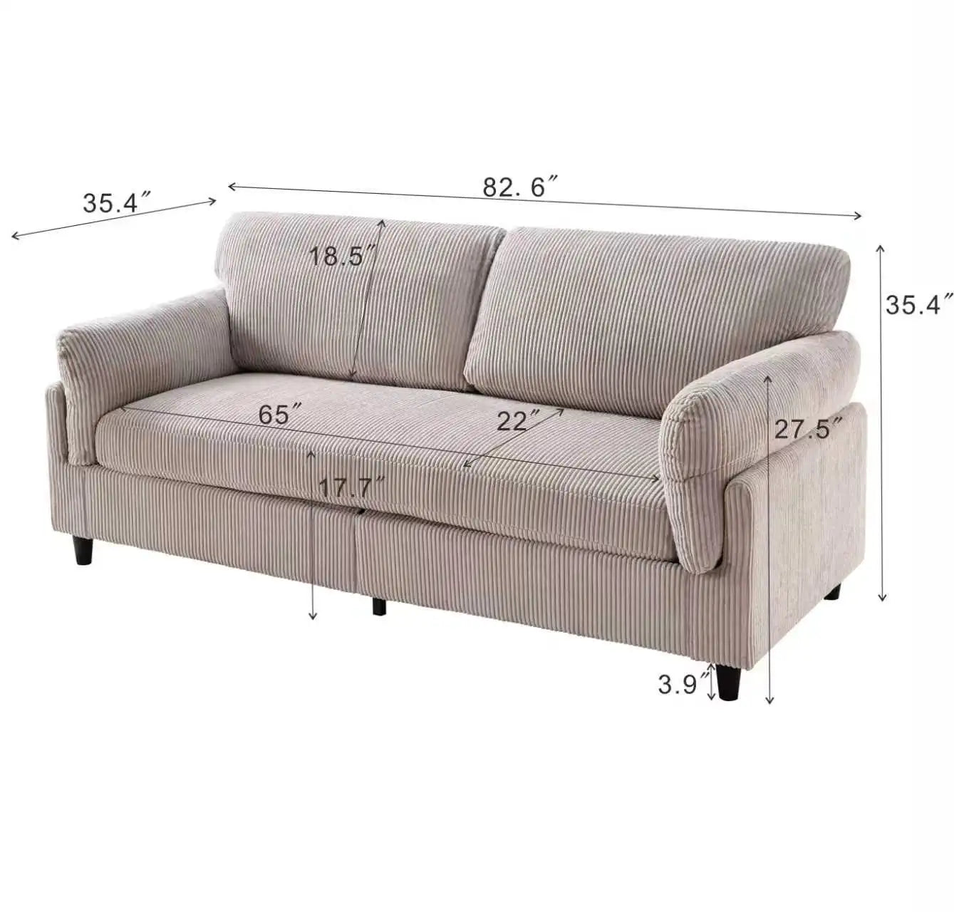 Corduroy 2-Seater Loveseat Sofa, 82.6", Living Room & Bedroom