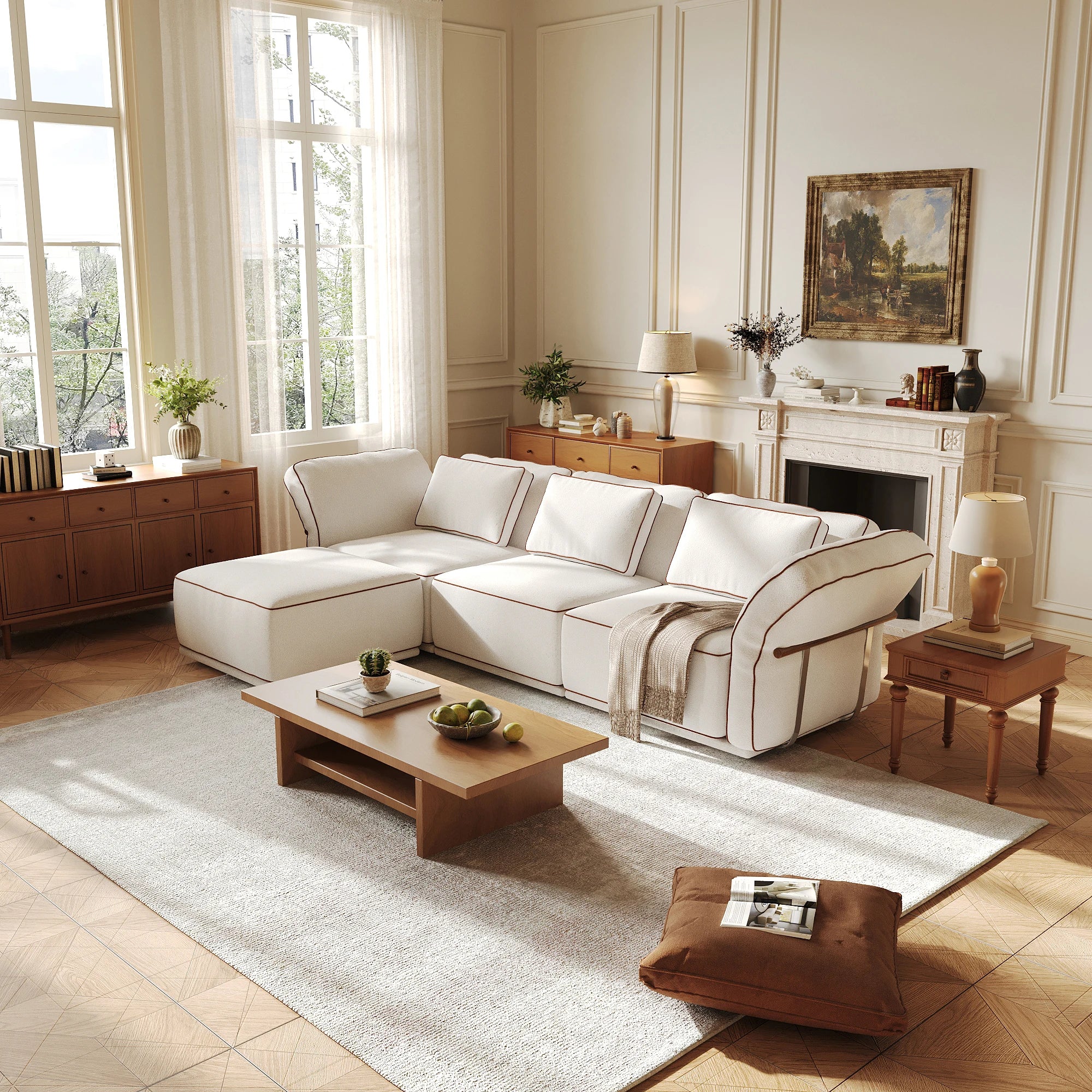 Luxury Minimalist Modular Sectional Sofa, Boucle Fabric